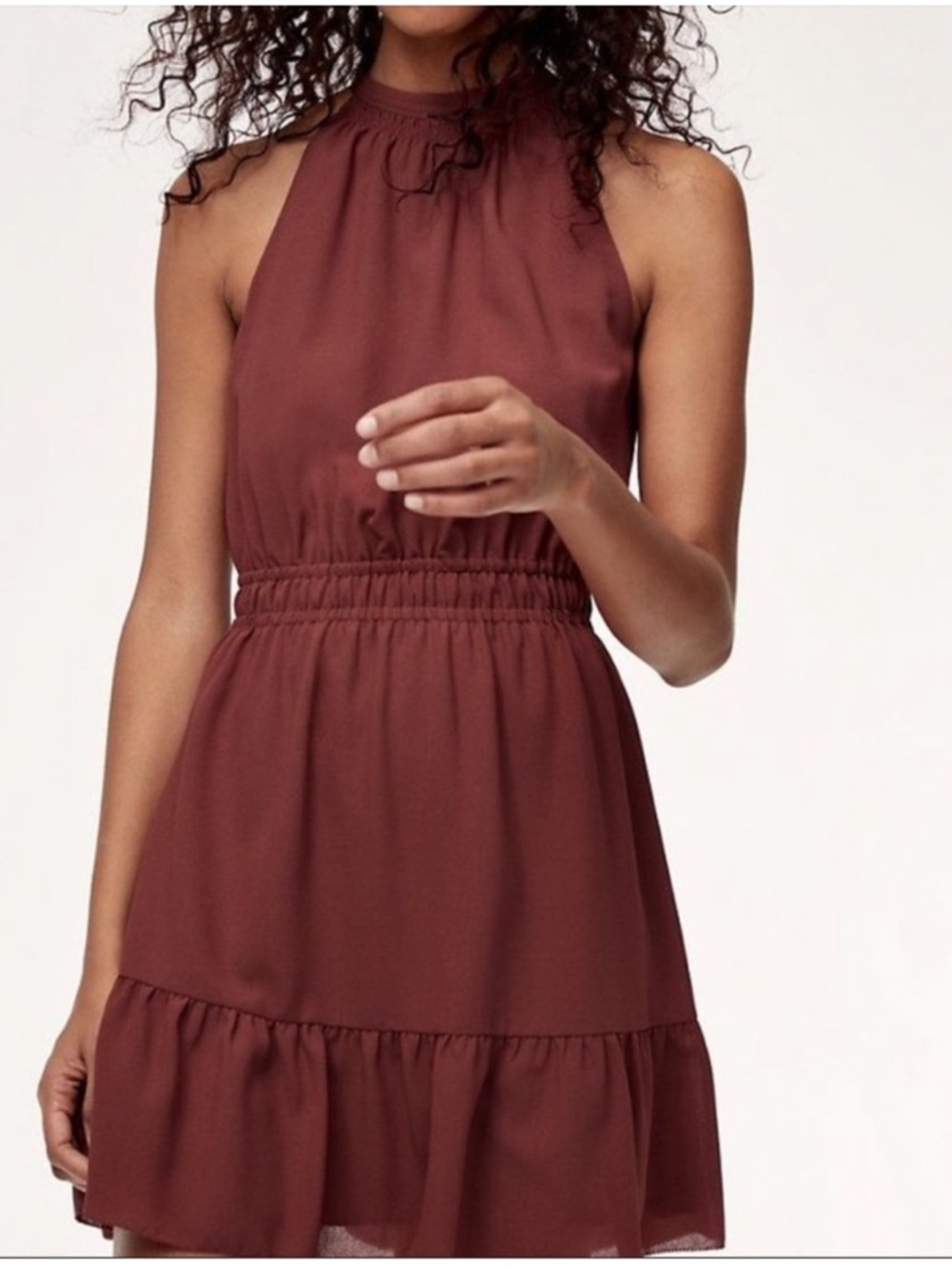 Aritzia Wilfred Halter Mini Dress in Deep Brick